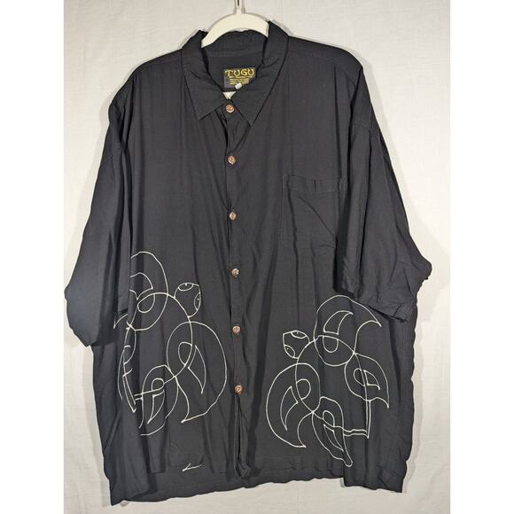 Vintage Tugu Black Sea Turtle Rayon Button Down Shirt XXL One Size - Picture 1 of 8